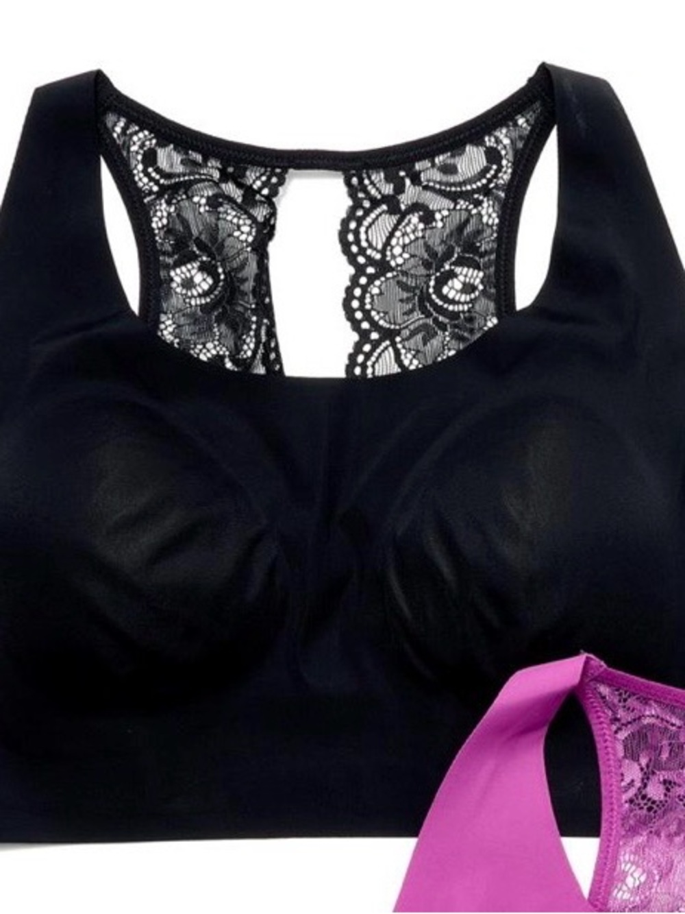 Rhonda Shear invisible edge lace back bra